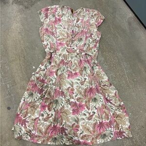 April Cornell Floral Pink and Brown Women's Dress cottagecore
